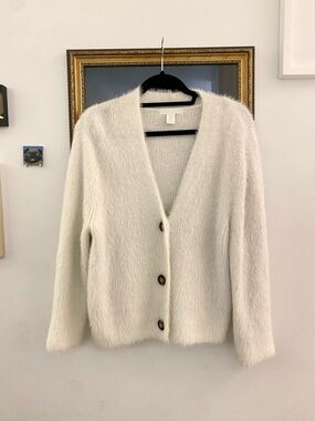 H&M Cream Fuzzy Button-Front Cardigan